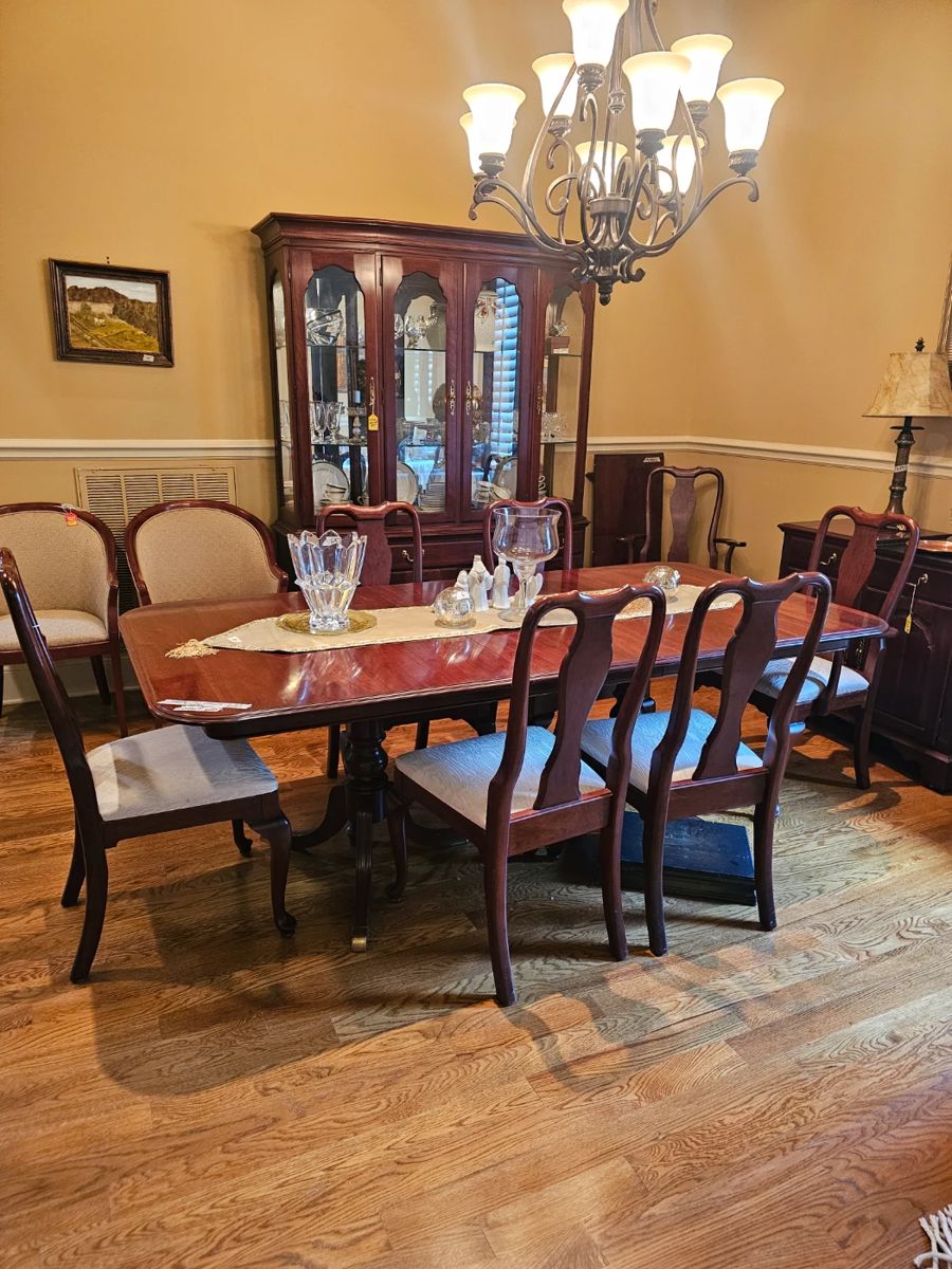 Dining table with eight chairs