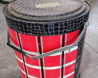 Vintage 1950s Red Plaid Metal Barrel Cooler