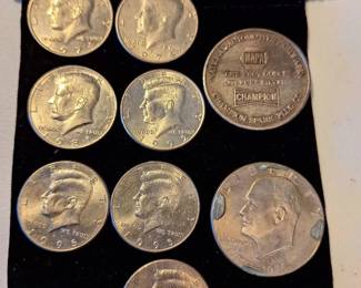 Kennedy Half Dollars, Liberty Dollar 1976, And Napa Troy Ounce Silver coins