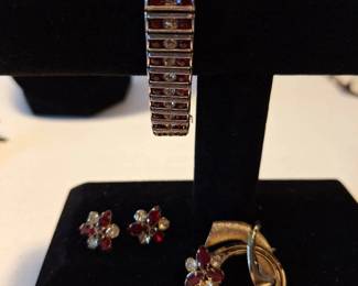 Ruby Red Pin, Earrings And Bracelet