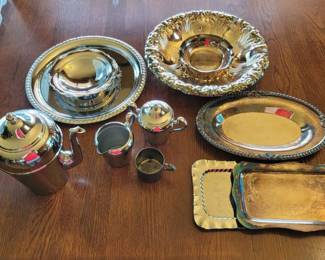 Variety of Silver Platters, cups and more