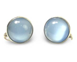 Pair Sterling Silver Blue Cabochon Earrings
