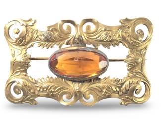 Gorgeous Art Nouveau Amber Brass Brooch
