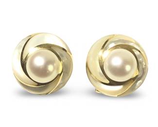 Pair 14K Yellow Gold Mabe Pearl Swirl Earrings
