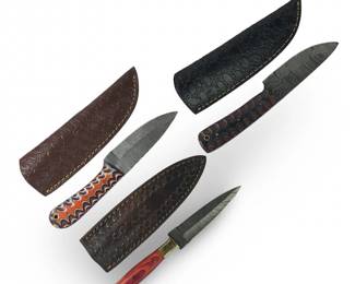 (3) Custom Genuine Damascus Knives W/Sheaths
