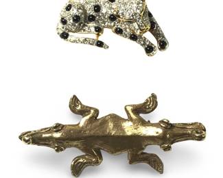 (2pc) Dual Reptile Rhinestone Leopard Brooches
