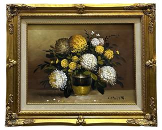 Signed L. Martin Floral Still Life Oil on Canvas
