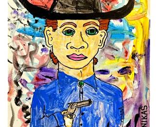 Signed James Stonikas Portrait Acrylic on Panel
