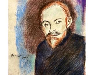 Signed Attributed Picasso Chalk Pastel Drawing
