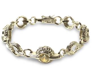 Excellent Sterling Silver CZ Citrine Link Bracelet

