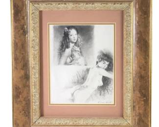 Signed P. Emile Becat Kitten Lithograph
