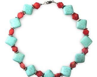 Native American Sterling Turquoise Coral Necklace
