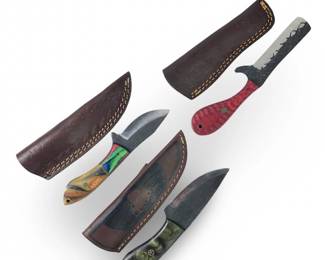 (3) Custom Hand Forged Steel Hunting Knives
