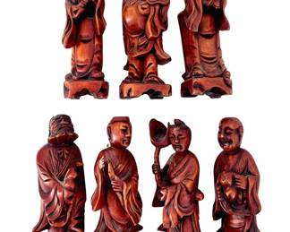 7pc Japanese Hand Carved Wood Kokeshi Dolls
