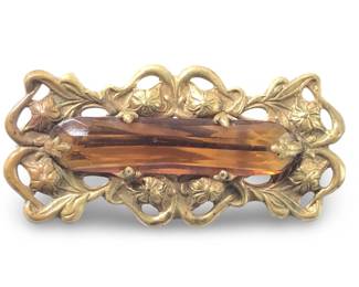 Captivating Art Nouveau Amber Brass Brooch
