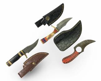 (3) Custom Genuine Damascus Predator Knives
