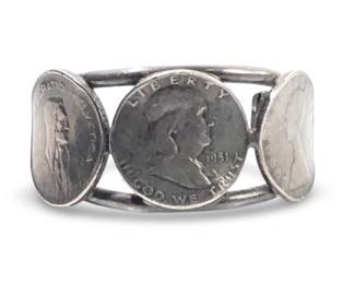 Unisex Silver Franklin Half Dollar Cuff Bracelet
