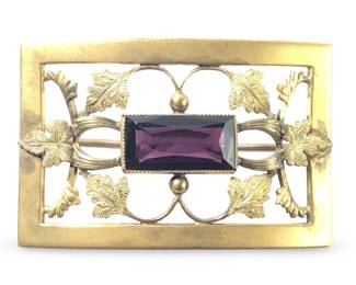 GLP Victorian Edwardian Amethyst Brass Brooch
