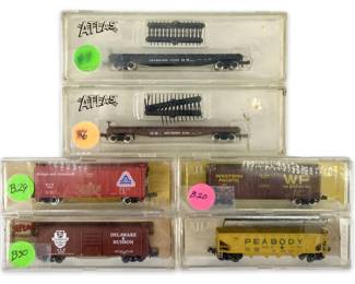 6pc N Scale Atlas Boxcars and Flat Cars
