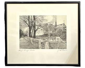 Antique Signed Architecture Ink on Silk Art
