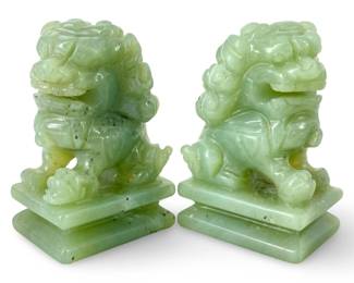 Vintage Chinese Carved Jade Foo Dog Figures
