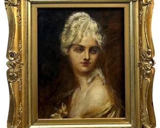 Antique 19th Century French Portrait Oil on Panel
