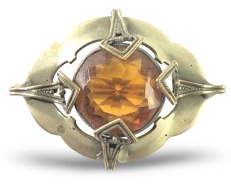 Antique Victorian Scottish Amber Brass Brooch
