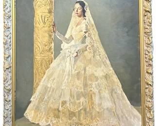Signed Gene Wedding Portrait Oil on Panel
