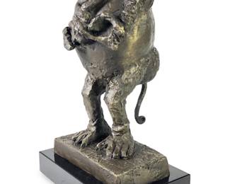 Signed Picasso Baboon and Young Bronze Sculpture
