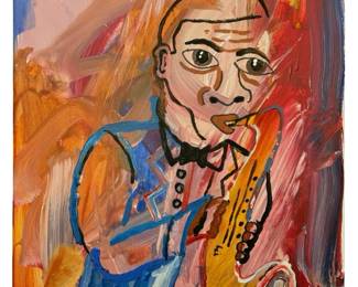 Signed J. Stonikas “The Sax Man" Acrylic on Canvas
