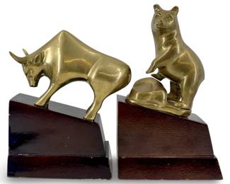 Brass Bull and Bear Bookends
