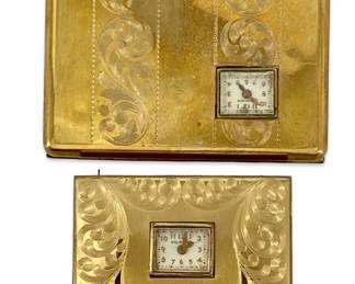 2pc Weldwood Art Deco Engraved Compacts
