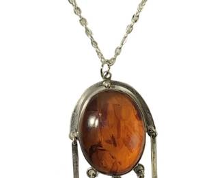 Awesome Amber Silver Pendant Necklace
