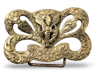 Antique Art Nouveau Ornate Brass Belt Buckle
