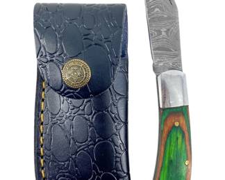Damascus Steel Folding Knife and Case

