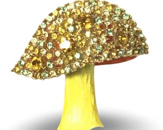 Vintage Capri Enamel Rhinestone Mushroom Brooch
