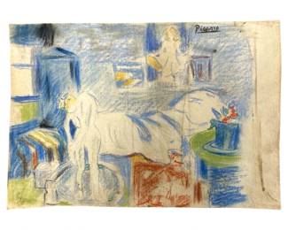 Attributed Picasso “A Blue Room" Pastel Drawing
