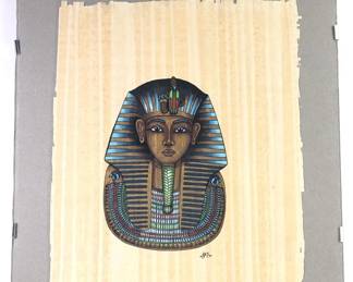 
Signed Hand Painted Papyrus Egyptian King Tut Art
