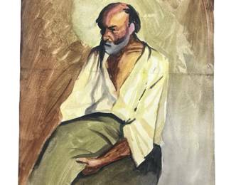 Attributed Picasso “The Old Fisherman" Watercolor
