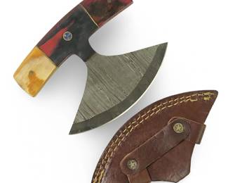 Custom Genuine Damascus Ulu Knife W/Sheath
