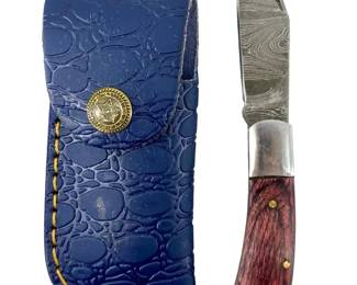 Damascus Steel Folding Knife and Case
