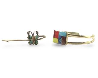 (2) Superb Silver Turquoise Inlay Cuff Bracelets
