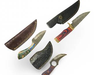 (3) Custom Genuine Damascus Knives W/Sheaths

