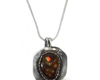 Sterling Silver Fire Agate Pendant Necklace
