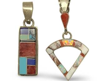 (2pc) Intriguing Sterling Silver Enamel Pendants
