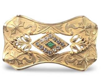 Art Nouveau Victorian Rhinestone Brass Brooch
