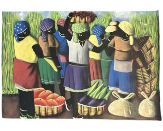 Signed Haitian Folk Oil on Tapestry
