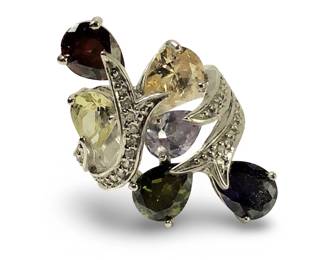 Terrific Sterling Pear Shaped Multi Gemstone Ring
