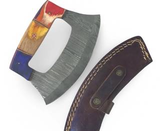 Custom Genuine Damascus Ulu Knife W/Sheath
