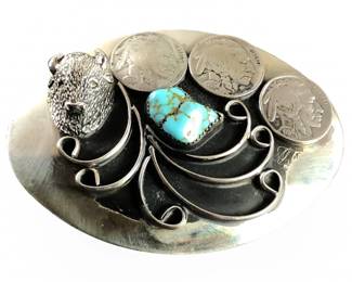 Native Buffalo Nickel Turquoise Belt Buckle
